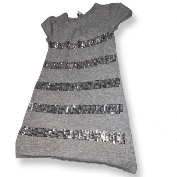 Children’s Place Girls Grey Gray Silver Sequin T Shirt Dress Girls Size 7/8 - Picture 2 of 8